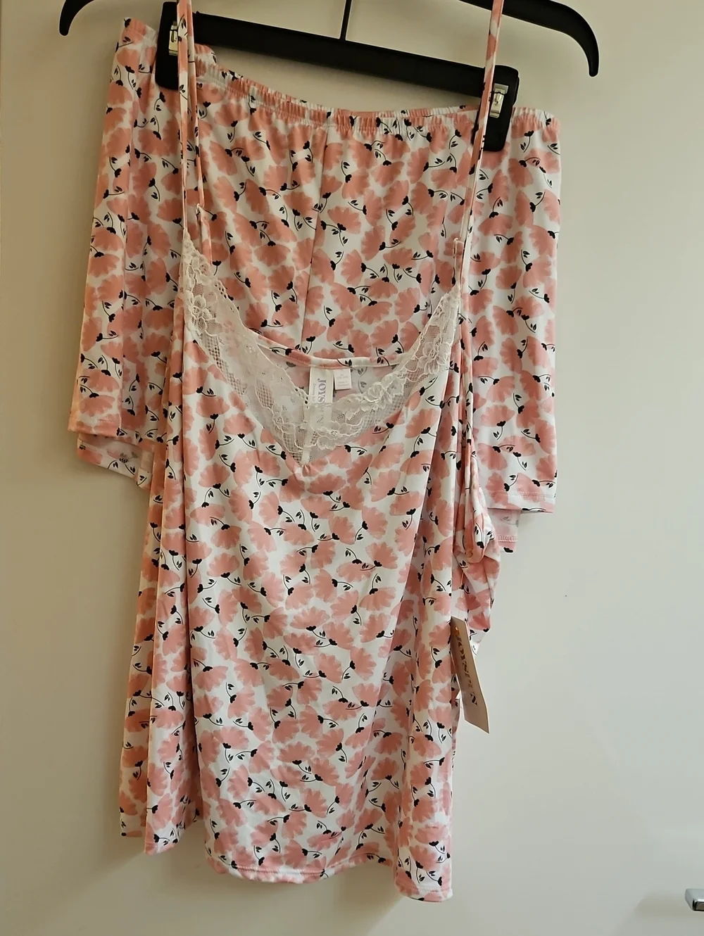 NWT Joyspun Womens 3X Cami Tap Set Pink Fan Flower Lace Trim PJ Pajama Shorts